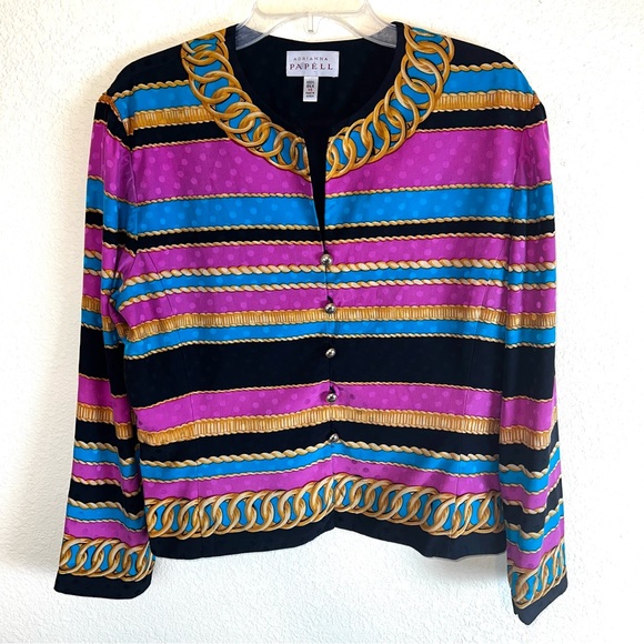 Adrianna Papell Vintage 100% Silk Baroque Print Jacket Sz 14 - Picture 1 of 13